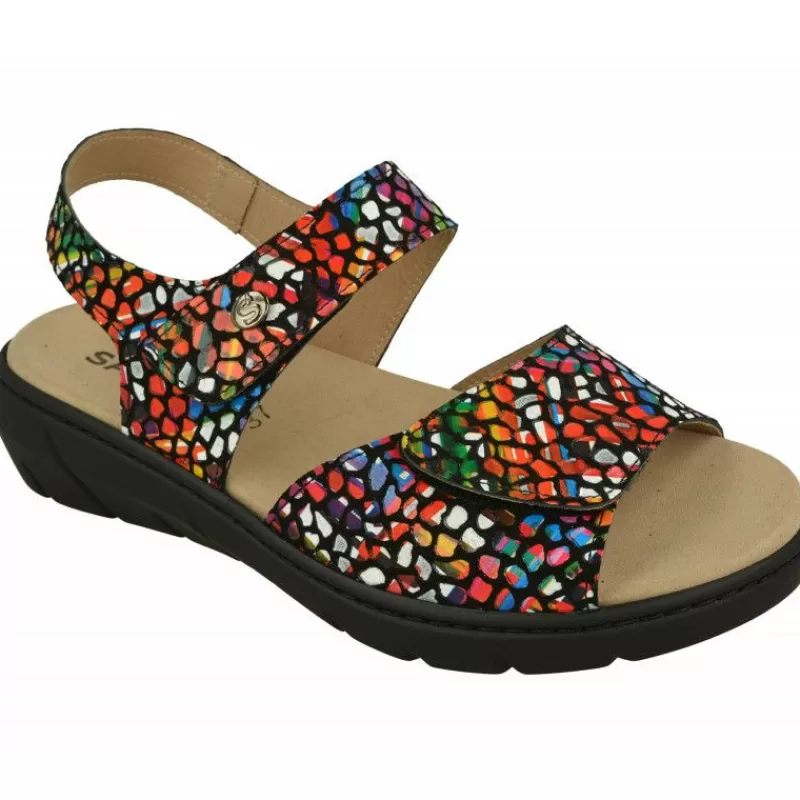 Calzamedi Sandalias-Sandalia De En Piel Vidriera Con Doble Tira De Velcro Ajustable Y Planta De Descanso Movible. Negro