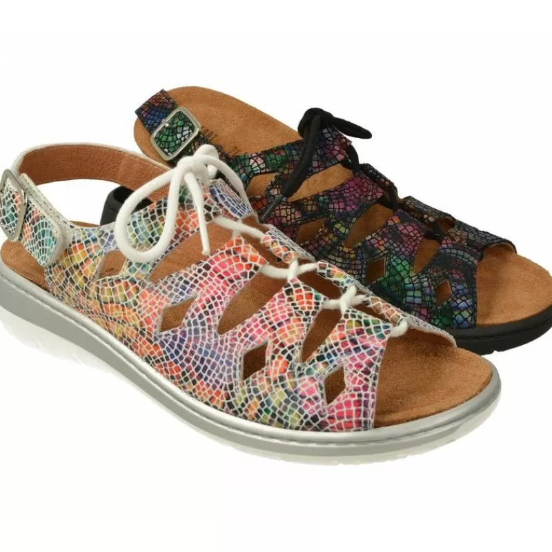 Comfort Class Sandalias-Sandalia De Comforclass Con Cordones Y Apertura Total En Piel Grabada Con Piso Aligerado Y Planta De Descanso