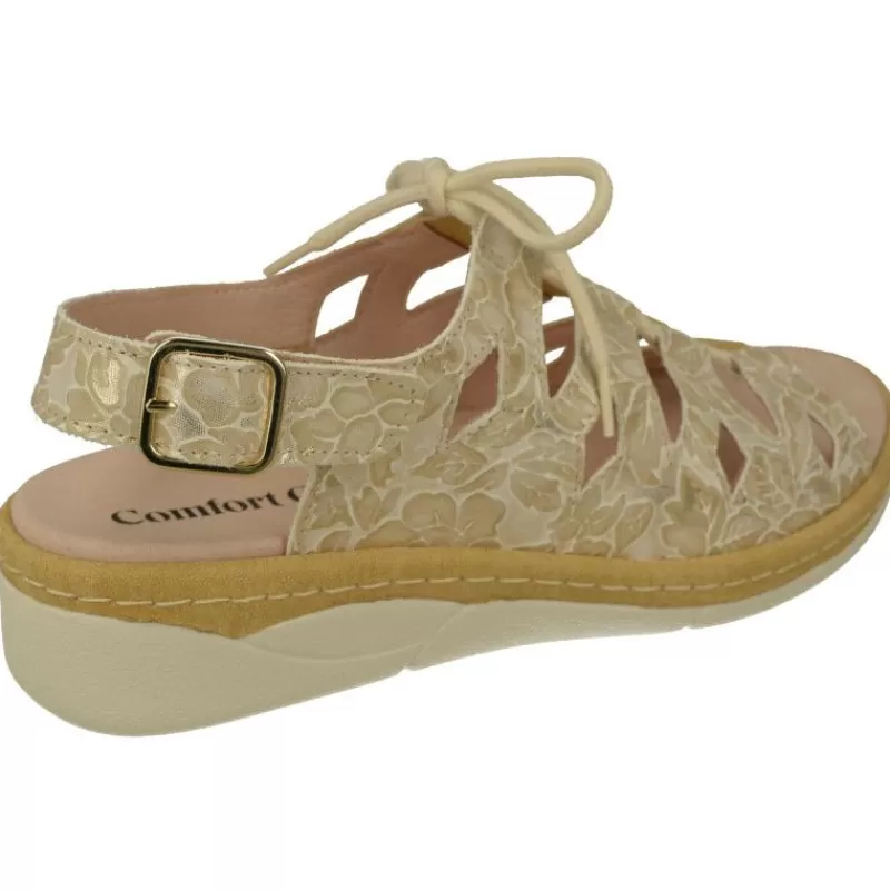 Comfort Class Sandalias-Sandalia De Acordonada Extra Ancha En Piel Grabada, Piso De Poliuretano Y Planta Anatomica Extraible
