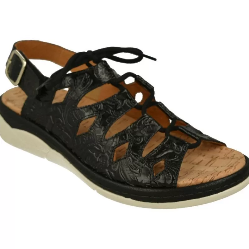 Comfort Class Sandalias-Sandalia De Acordonada Extra Ancha En Piel Grabada, Piso De Poliuretano Y Planta Anatomica Extraible