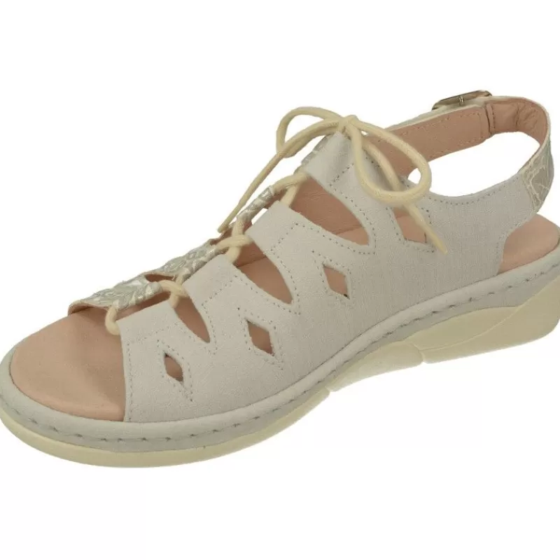 Comfort Class Sandalias-Sandalia De Acordonada Extra Ancha En Piel Grabada, Piso De Poliuretano Y Planta Anatomica Extraible