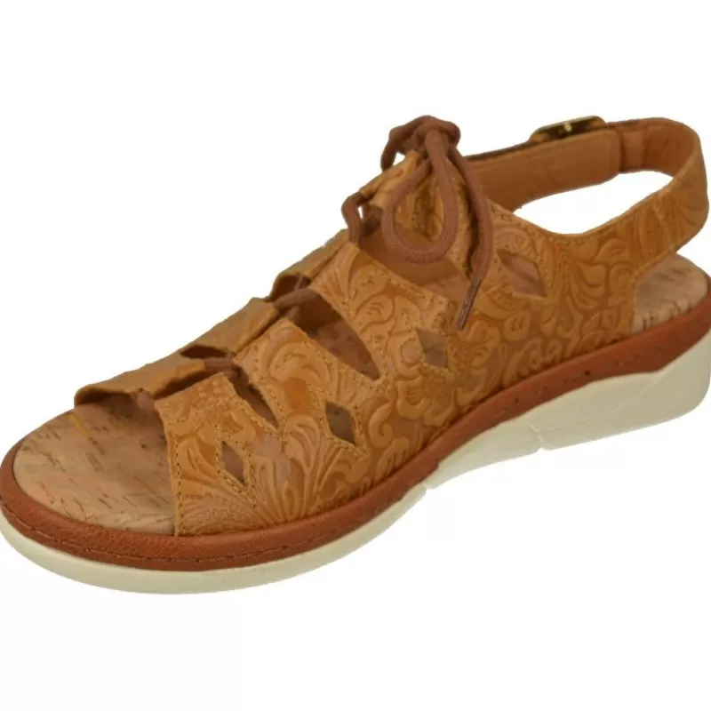 Comfort Class Sandalias-Sandalia De Acordonada Extra Ancha En Piel Grabada, Piso De Poliuretano Y Planta Anatomica Extraible