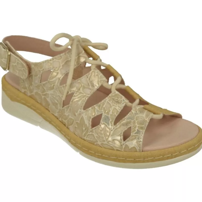 Comfort Class Sandalias-Sandalia De Acordonada Extra Ancha En Piel Grabada, Piso De Poliuretano Y Planta Anatomica Extraible