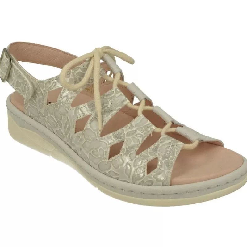 Comfort Class Sandalias-Sandalia De Acordonada Extra Ancha En Piel Grabada, Piso De Poliuretano Y Planta Anatomica Extraible
