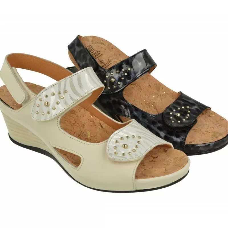 Comfort Class Sandalias-Sandalia De Con Doble Tira De Velcro Ajustable De Piel Estampada Con Cuna Contrastada Y Piso De Descanso