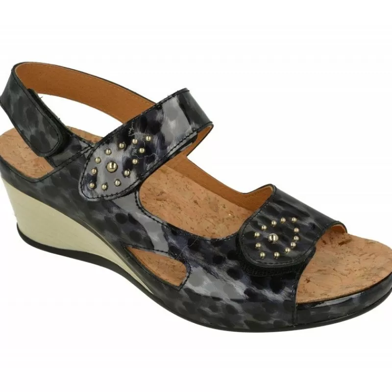 Comfort Class Sandalias-Sandalia De Con Doble Tira De Velcro Ajustable De Piel Estampada Con Cuna Contrastada Y Piso De Descanso