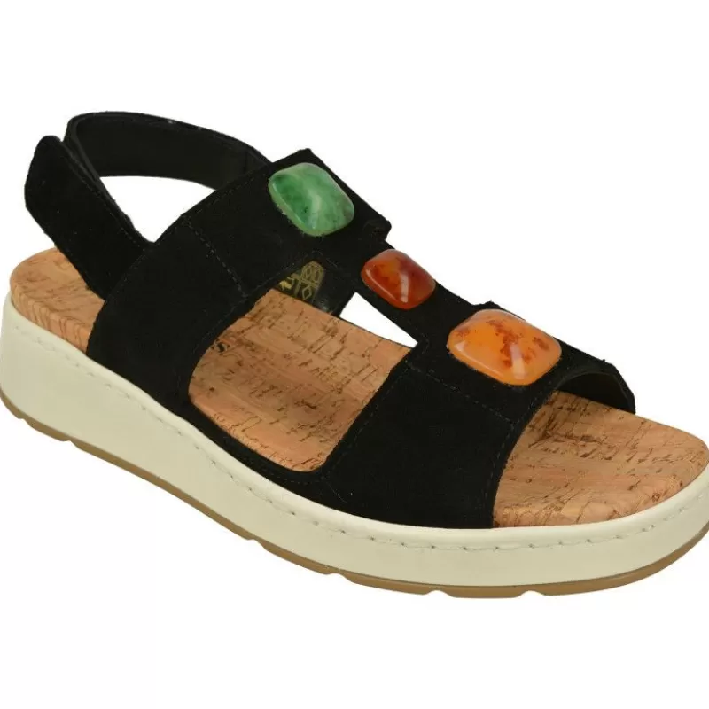 Comfort Class Sandalias-Sandalia De Con Elasticos Y Piedras En Pala, Piel Serraje Y Planta Antomica Extraible Con Piso De Cuna Corrida De
