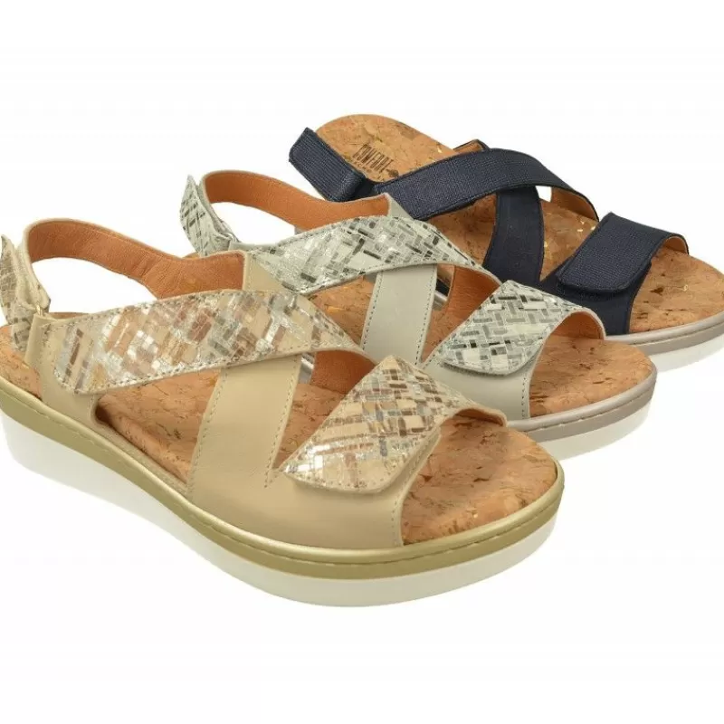 Comfort Class Sandalias-Sandalia De Con Tiras Cruzadas Ajustalbles En Piel Vacuna Combinada Con Grabado. Cuna De Amortiguacion Corrida Y P