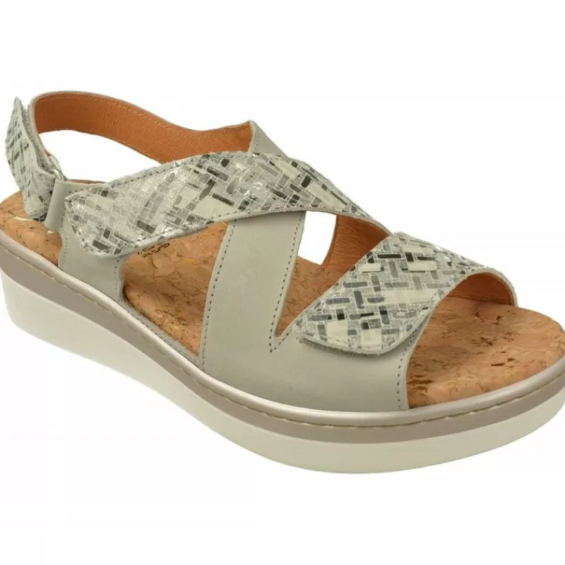 Comfort Class Sandalias-Sandalia De Con Tiras Cruzadas Ajustalbles En Piel Vacuna Combinada Con Grabado. Cuna De Amortiguacion Corrida Y P