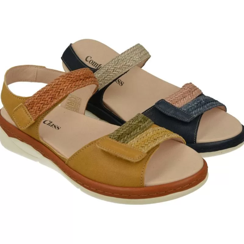 Comfort Class Sandalias-Sandalia De Con Tiras Trenzadas Combinadas Con Nobuck De Ajuste De Velcro Y Planta De Descanso Extraible