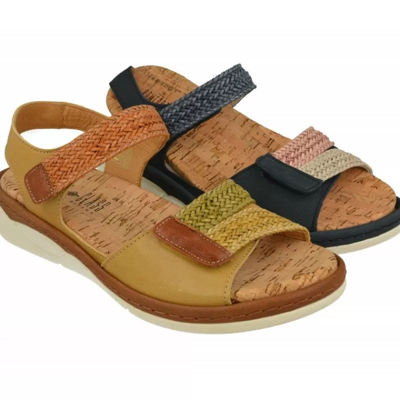 Comfort Class Sandalias-Sandalia De Con Tiras Trenzadas Combinadas Con Nobuck De Ajuste De Velcro Y Planta De Descanso Extraible