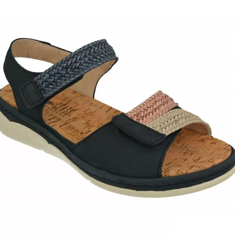 Comfort Class Sandalias-Sandalia De Con Tiras Trenzadas Combinadas Con Nobuck De Ajuste De Velcro Y Planta De Descanso Extraible