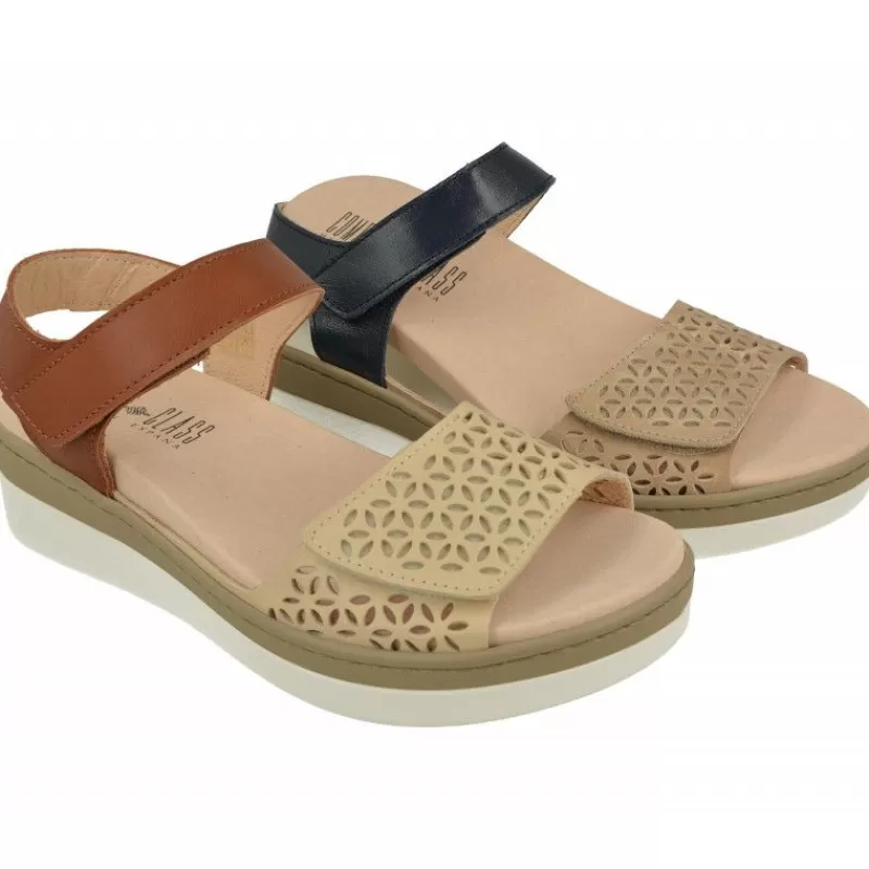 Comfort Class Sandalias-Sandalia De De Pala Picada Con Doble Ajuste Velcro Combinada Con Planta De Descanso Extraible