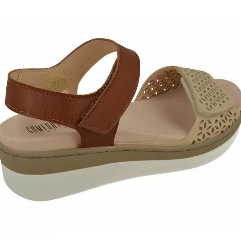 Comfort Class Sandalias-Sandalia De De Pala Picada Con Doble Ajuste Velcro Combinada Con Planta De Descanso Extraible
