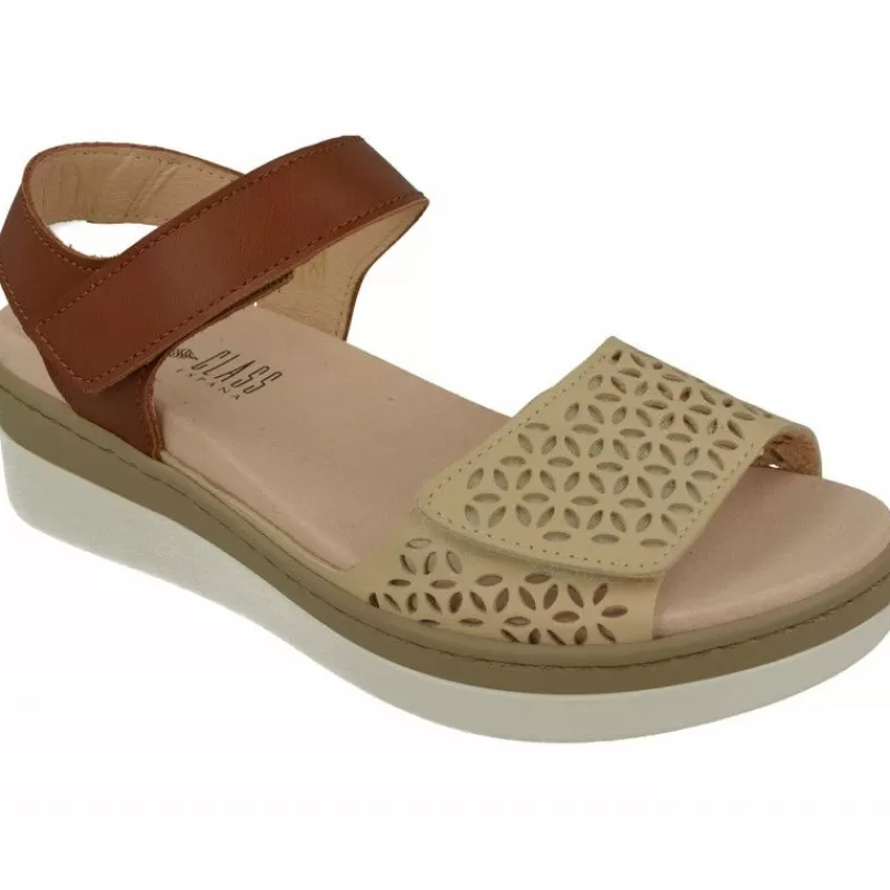 Comfort Class Sandalias-Sandalia De De Pala Picada Con Doble Ajuste Velcro Combinada Con Planta De Descanso Extraible