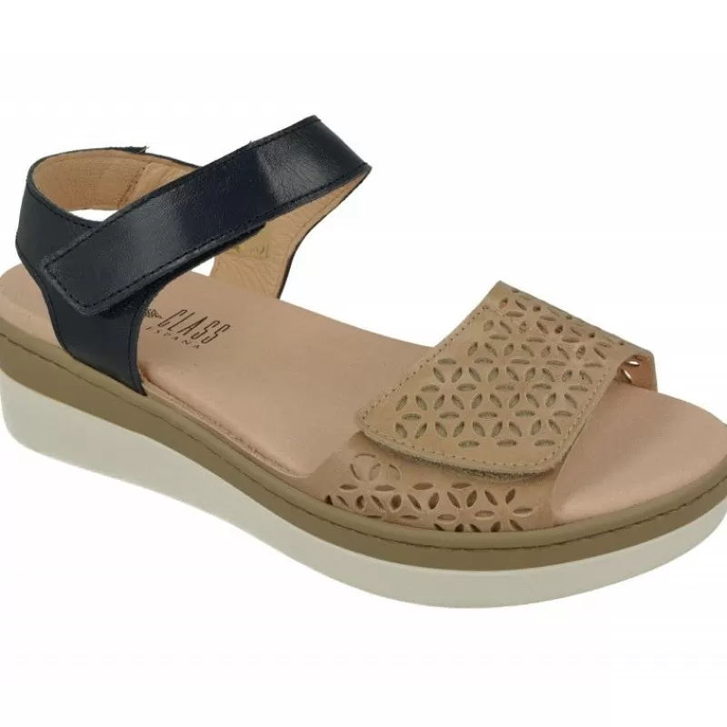 Comfort Class Sandalias-Sandalia De De Pala Picada Con Doble Ajuste Velcro Combinada Con Planta De Descanso Extraible
