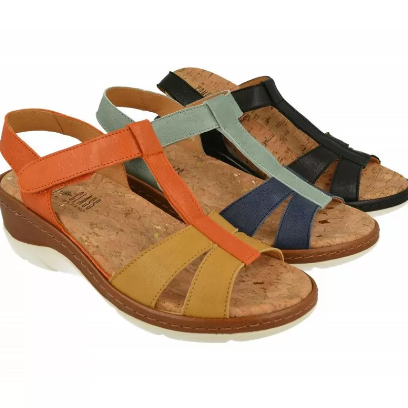 Comfort Class Sandalias-Sandalia De De Tiras Cruzadas Combinadas, Planta Anatomica Extraible Y Cuna De Poliuretano Forrada Cuero