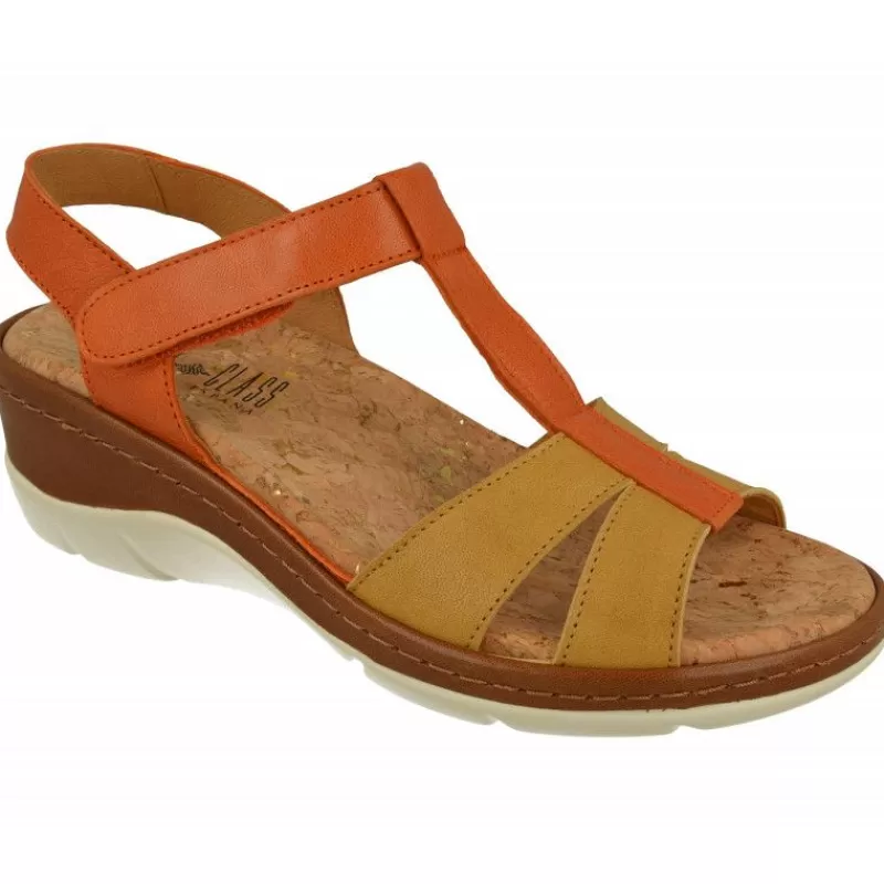 Comfort Class Sandalias-Sandalia De De Tiras Cruzadas Combinadas, Planta Anatomica Extraible Y Cuna De Poliuretano Forrada Cuero