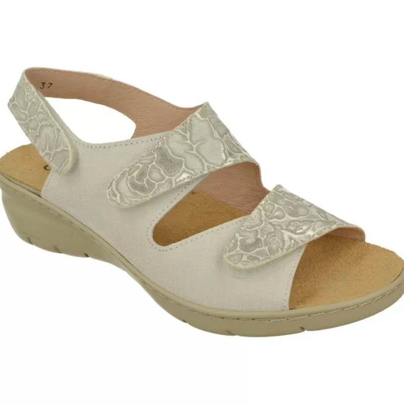 Comfort Class Sandalias-Sandalia De De Triple Velcro Ajsutable Combinada Piel Grabada Y Planta Anatomica Descanso Con Piso Aligerado