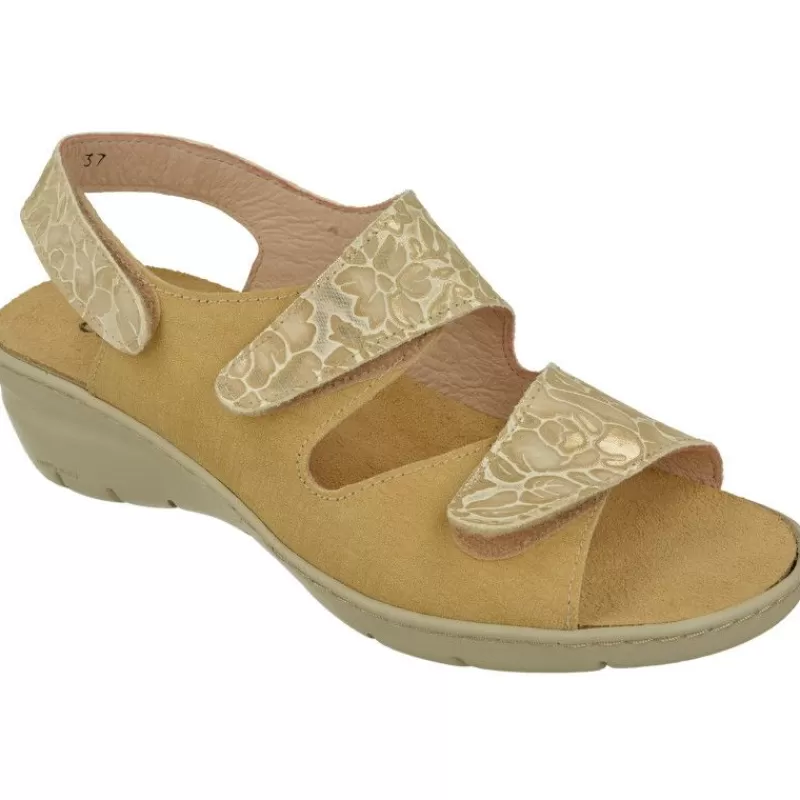 Comfort Class Sandalias-Sandalia De De Triple Velcro Ajsutable Combinada Piel Grabada Y Planta Anatomica Descanso Con Piso Aligerado