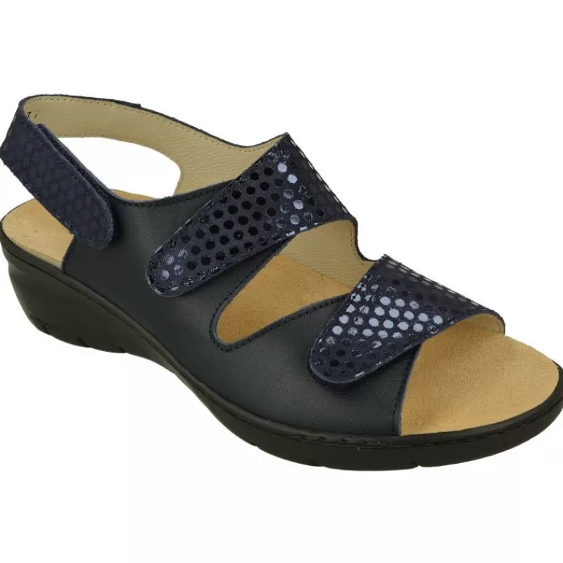 Comfort Class Sandalias-Sandalia De De Triple Velcro Ajsutable Combinada Piel Grabada Y Planta Anatomica Descanso Con Piso Aligerado