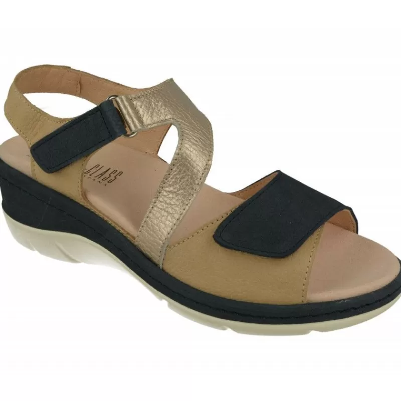 Comfort Class Sandalias-Sandalia De En Piel Combinada Nobuck Con Tiras Cruzadas Con Ajuste Velcro Y Planda Anatomica Extraible