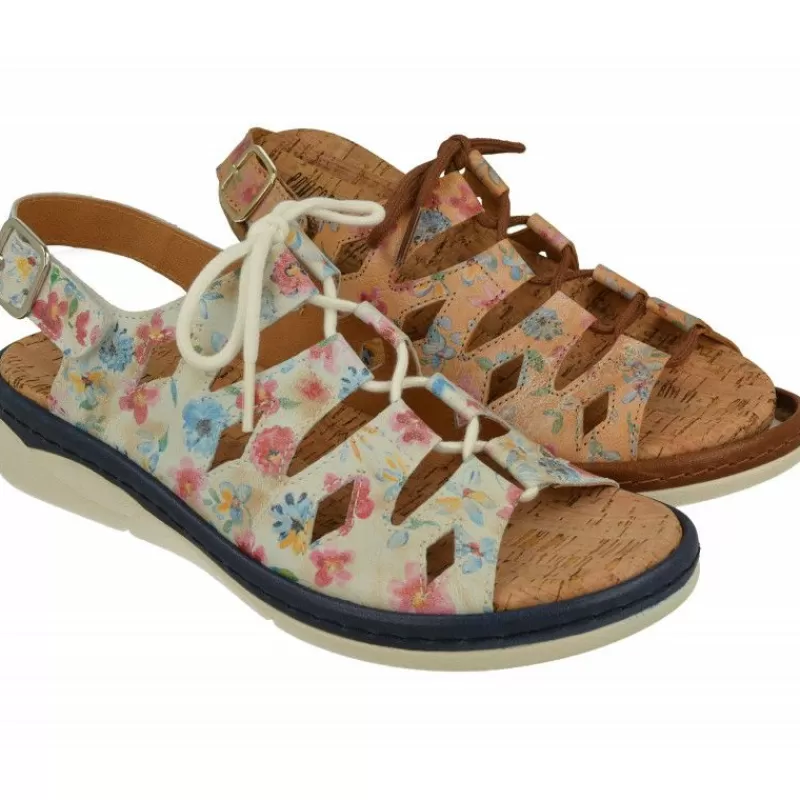 Comfort Class Sandalias-Sandalia De En Piel Estampado De Flores Con Horma De Ancho Especial Y Planta De Descanso Extraible
