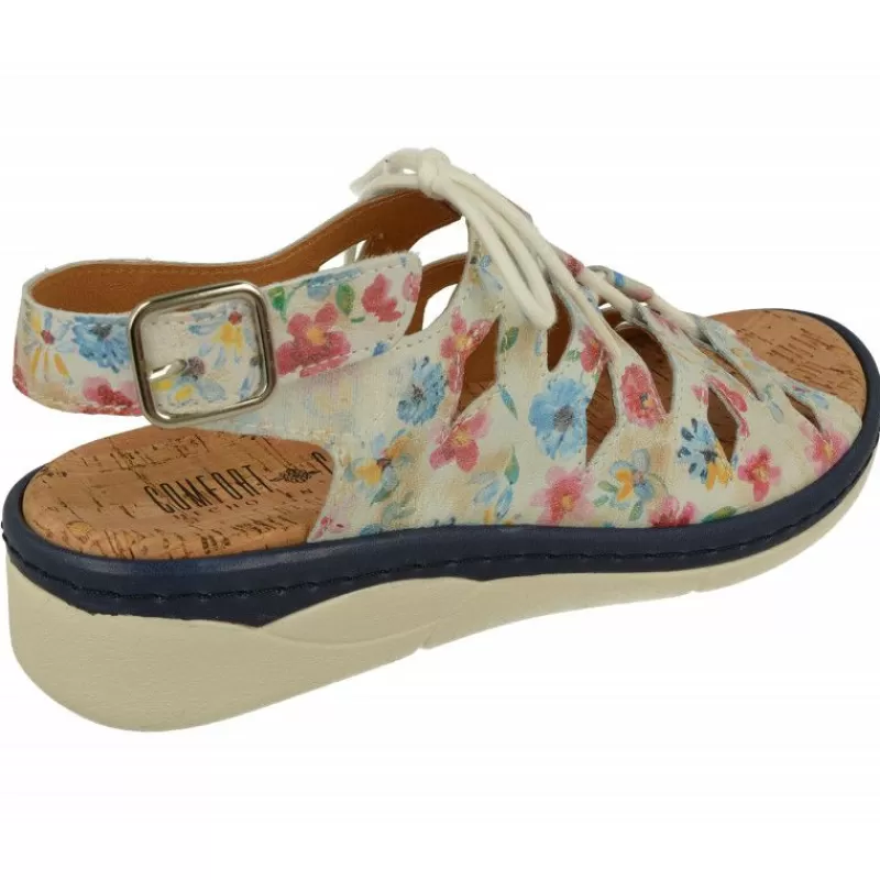 Comfort Class Sandalias-Sandalia De En Piel Estampado De Flores Con Horma De Ancho Especial Y Planta De Descanso Extraible