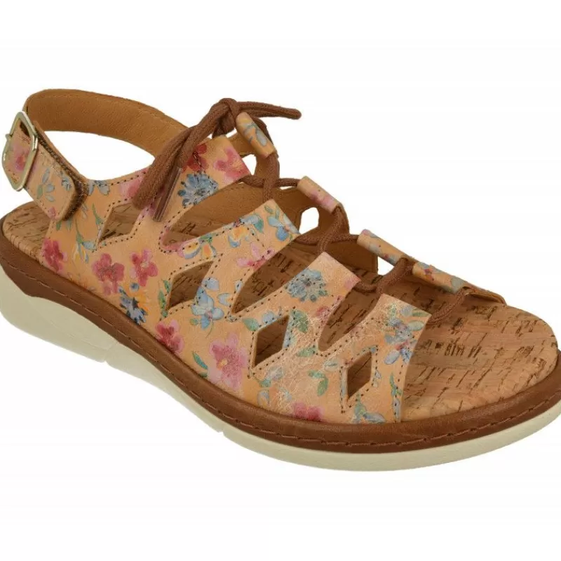 Comfort Class Sandalias-Sandalia De En Piel Estampado De Flores Con Horma De Ancho Especial Y Planta De Descanso Extraible