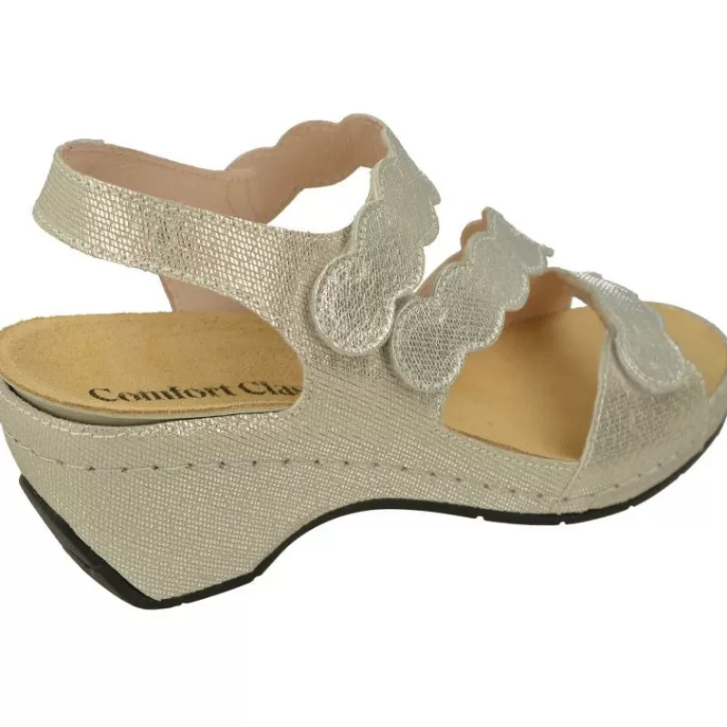 Comfort Class Sandalias-Sandalia De En Piel Grabada Metal Con Ajuste Triple Velcro, Cuna Alta Forrada Y Planta De Descanso Extraible