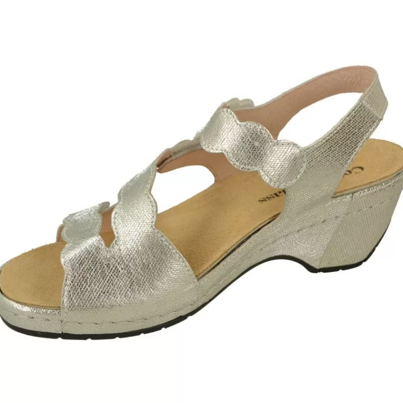 Comfort Class Sandalias-Sandalia De En Piel Grabada Metal Con Ajuste Triple Velcro, Cuna Alta Forrada Y Planta De Descanso Extraible