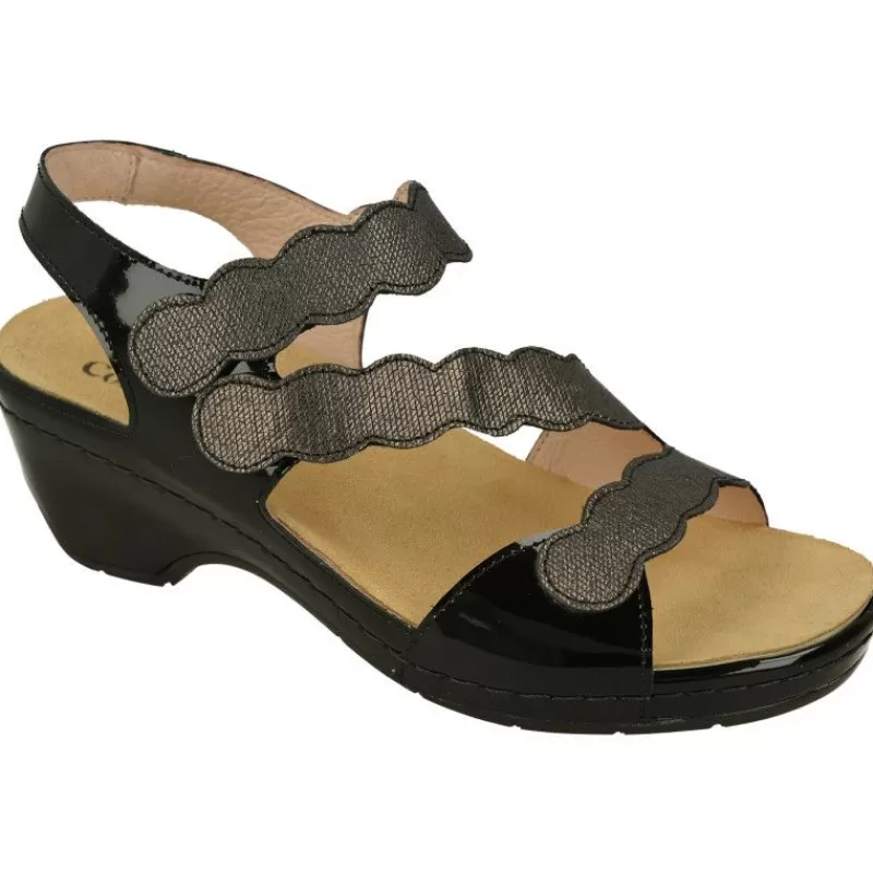 Comfort Class Sandalias-Sandalia De En Piel Grabada Metal Con Ajuste Triple Velcro, Cuna Alta Forrada Y Planta De Descanso Extraible