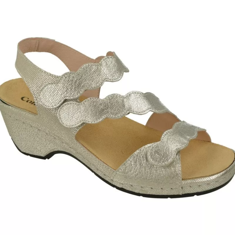 Comfort Class Sandalias-Sandalia De En Piel Grabada Metal Con Ajuste Triple Velcro, Cuna Alta Forrada Y Planta De Descanso Extraible