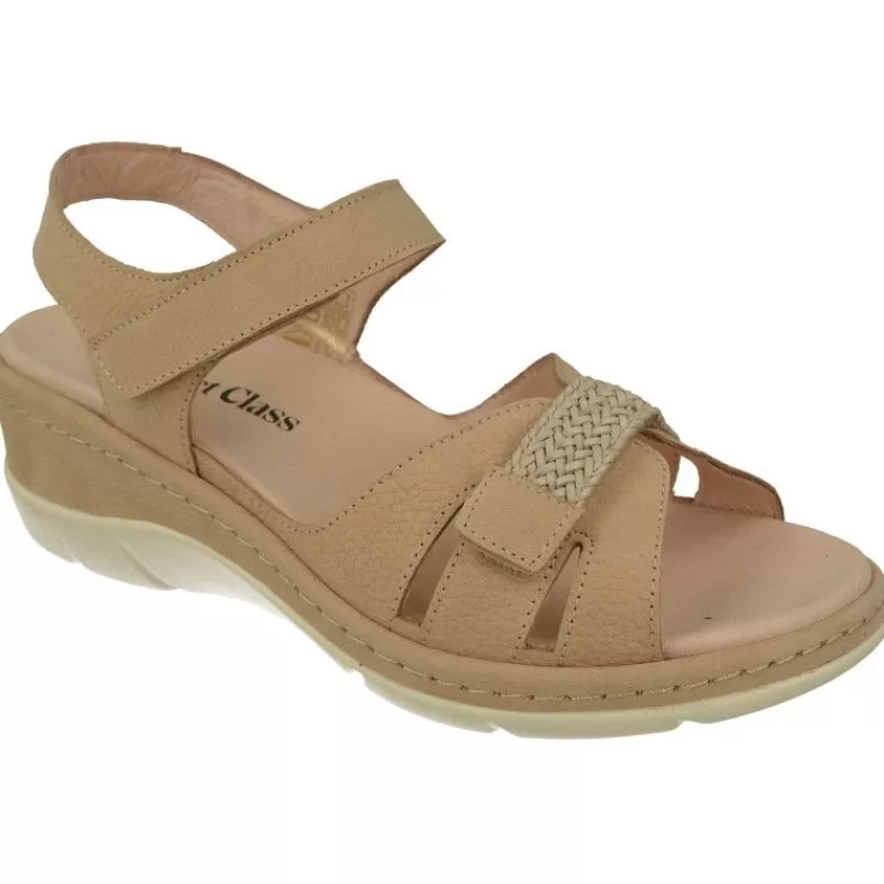 Comfort Class Sandalias-Sandalia De En Piel Nobuck Combinada Con Trenza Y Piso Al Tono, Planta Anatomica Extraible Y Piso De Poliuretano