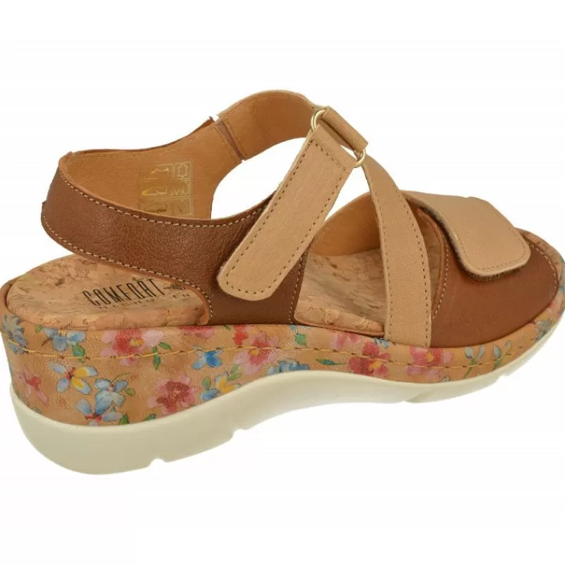 Comfort Class Sandalias-Sandalia De En Piely Nobuck Combinada Con Tiras Cruzadas De Velcro Ajustable Y Cuna Alta Estampada Flores