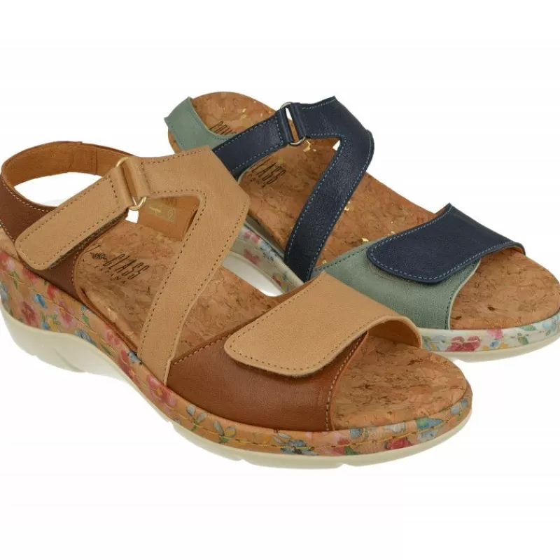 Comfort Class Sandalias-Sandalia De En Piely Nobuck Combinada Con Tiras Cruzadas De Velcro Ajustable Y Cuna Alta Estampada Flores