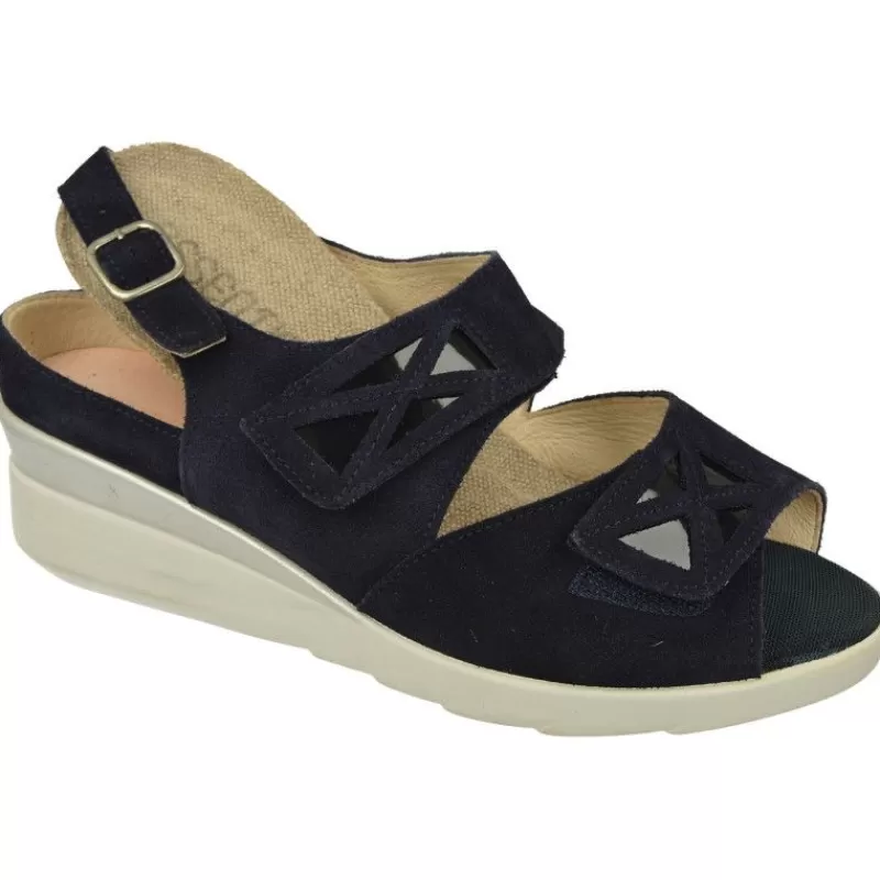 Comfort Class Sandalias-Sandalia De (Essential) Con Doble Tira De Velcro Ajustable En Piel Nobuck Y Planta Extraible, Piso De Cuna Ligera Marino