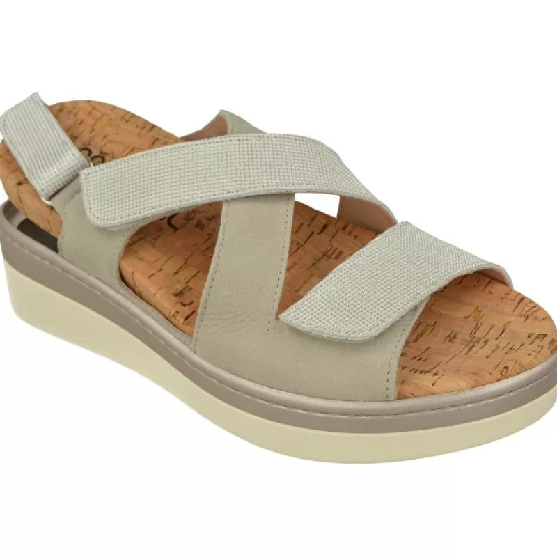 Comfort Class Sandalias-Sandalia De (Essential) De Tiras Cruzadas Con Velcros Ajustables Combinada En Piel Y Tejido, Planta Anatomica Hielo