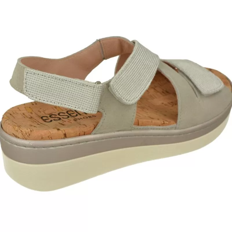 Comfort Class Sandalias-Sandalia De (Essential) De Tiras Cruzadas Con Velcros Ajustables Combinada En Piel Y Tejido, Planta Anatomica Hielo