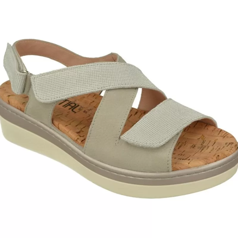 Comfort Class Sandalias-Sandalia De (Essential) De Tiras Cruzadas Con Velcros Ajustables Combinada En Piel Y Tejido, Planta Anatomica Hielo