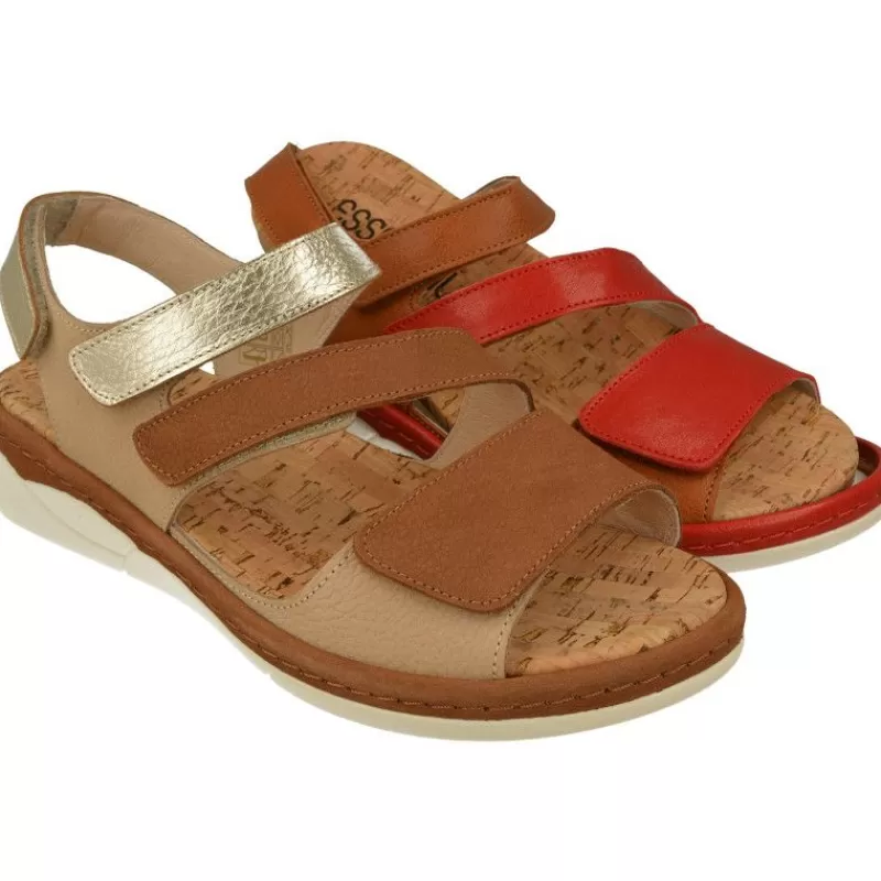 Comfort Class Sandalias-Sandalia De (Essential) En Piel Combinada Con Tiras De Velcro Ajustables, Planta Extraible Y Piso De Poliuretano