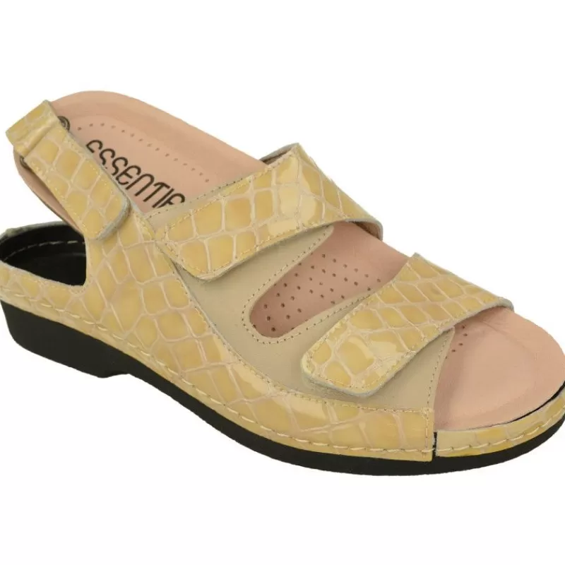 Comfort Class Sandalias-Sandalia De (Essential) En Piel Grabada Charol Con Triple Tira Ajustable De Velcro Y Con Piso De Poliuretano Beige