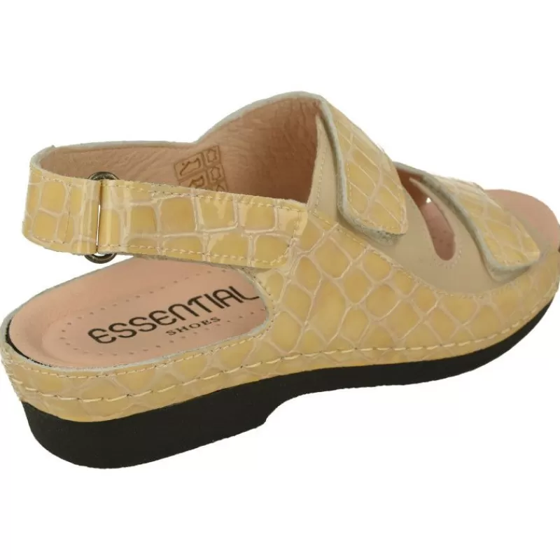 Comfort Class Sandalias-Sandalia De (Essential) En Piel Grabada Charol Con Triple Tira Ajustable De Velcro Y Con Piso De Poliuretano Beige