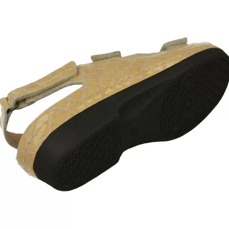 Comfort Class Sandalias-Sandalia De (Essential) En Piel Grabada Charol Con Triple Tira Ajustable De Velcro Y Con Piso De Poliuretano Beige