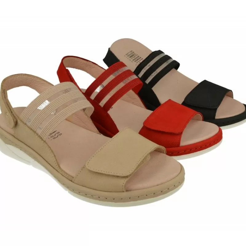 Comfort Class Sandalias-Sandalia De Comfortclass Con Doble Tiras Con Elasticos En Piel Nobuck, Piso De Poliuretano Y Planta Extraible De Descanso