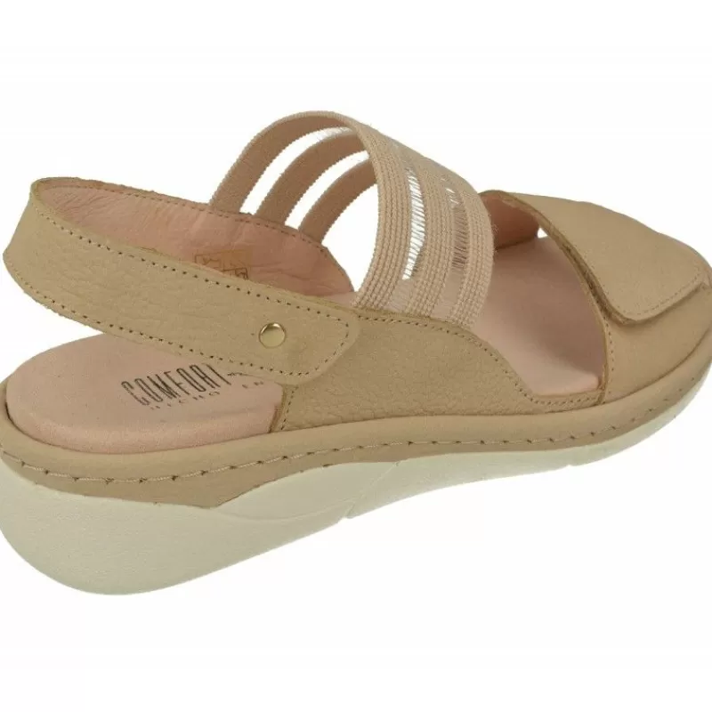 Comfort Class Sandalias-Sandalia De Comfortclass Con Doble Tiras Con Elasticos En Piel Nobuck, Piso De Poliuretano Y Planta Extraible De Descanso