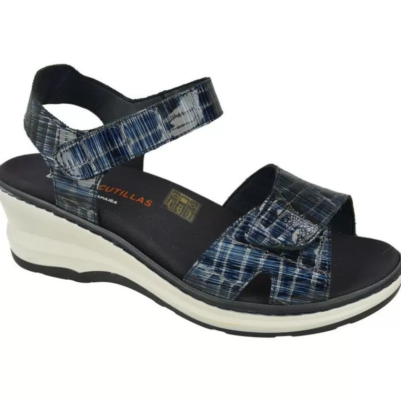 Doctor Cutillas Sandalias-Sandalia De En Piel Charol Grabada Con Doble Tira De Velcro Ajustable Y Con Plantilla Anatomica Movible.