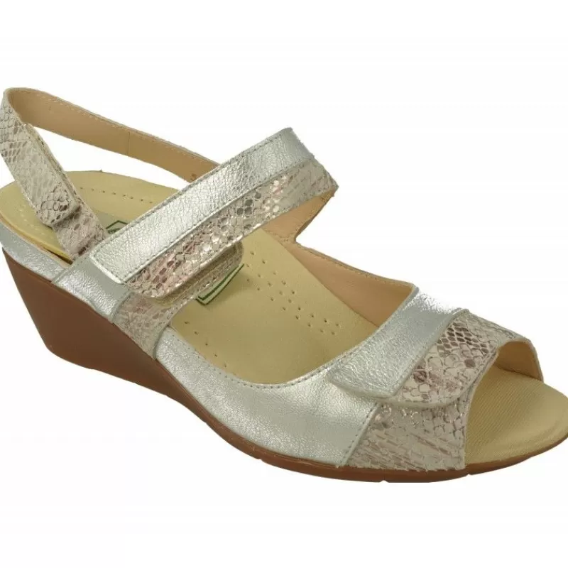 Drucker Calzapedic Sandalias-Sandalia De Drucker Con Doble Velcro Ajustable En Piel Metal Grabado Y Piso De Cuna De Caucho Con Planta De Descanso Extraible