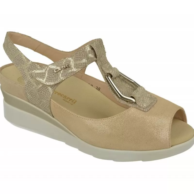 Drucker Calzapedic Sandalias-Sandalia De Drucker Con Tira Metal En Pala Combinada En Nacarado Y Grabado, Piso De Cuna De Poliuretano Y Planta Extraible