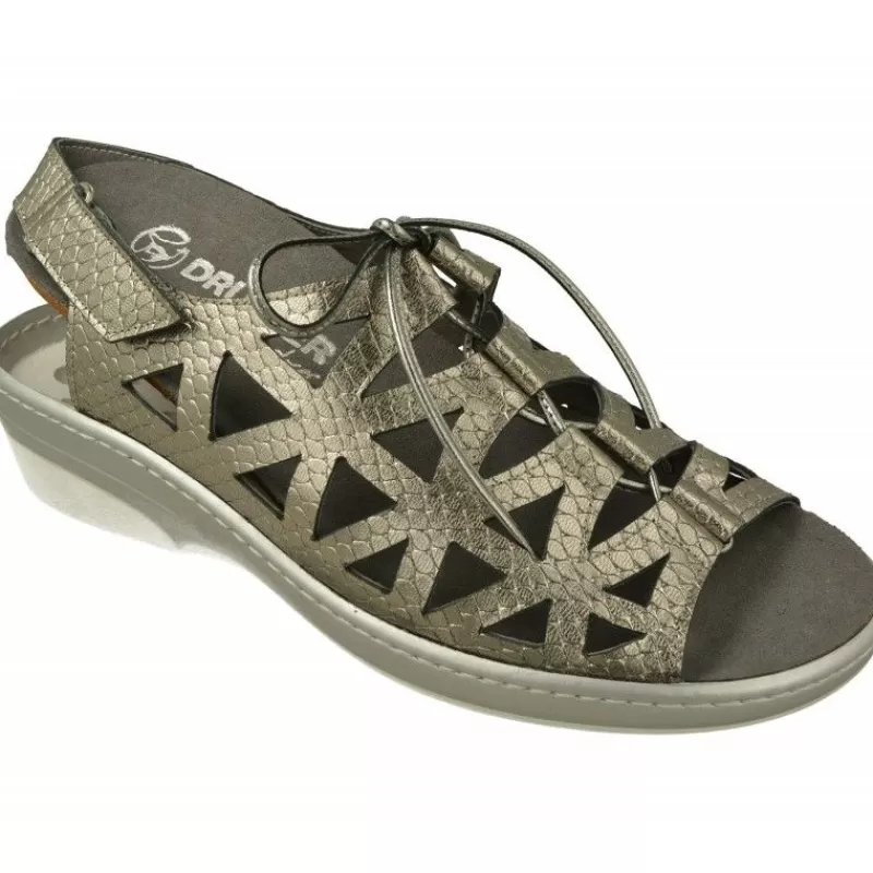Drucker Calzapedic Sandalias-Sandalia De Drucker Picada En Piel Metalizada Grabada Con Cordonera De Apertura Total Y Planta De Descanso Extraible Platino